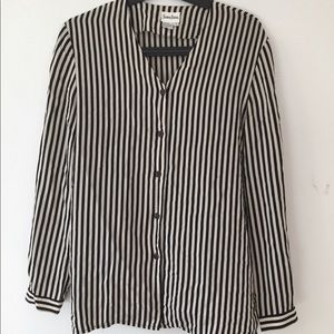 Neiman Marcus stripe silk button down blouse 6